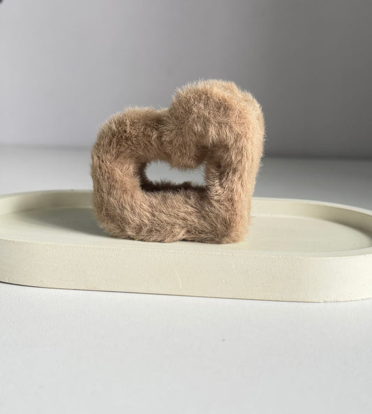 Furry Heart Claw Clip - Muted Brown