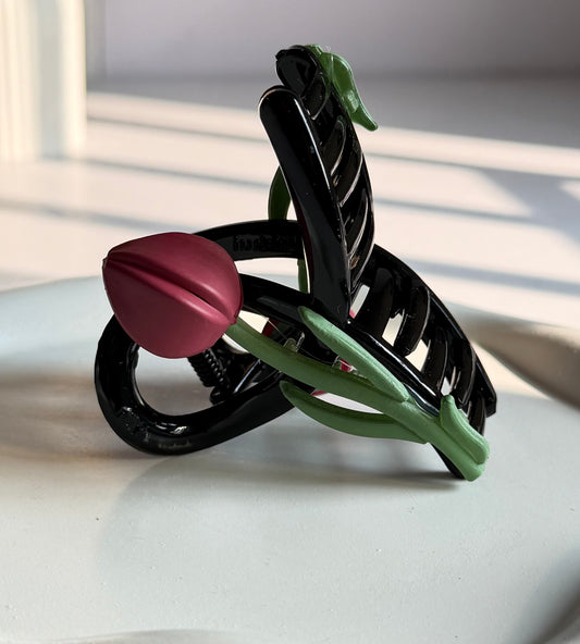 Aesthetic Tulip Claw Clip - Maroon