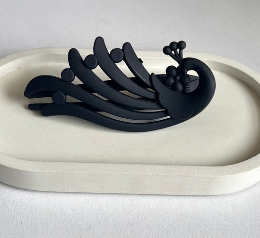 Peacock Elegance Hair Clip - Black