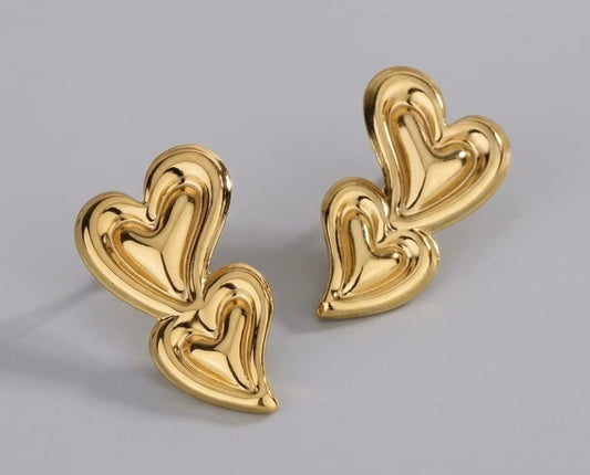 The Double Puffed Heart Anti Tarnish Earrings