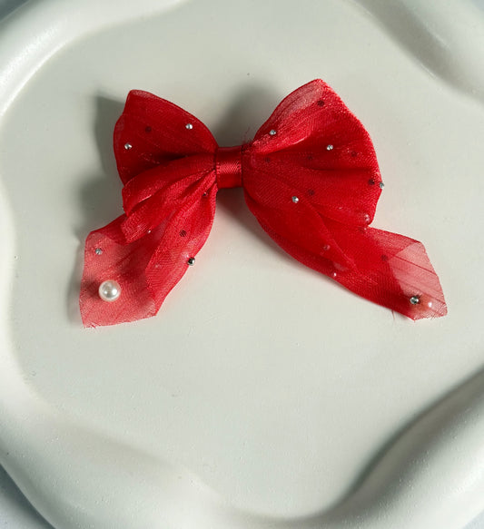 Pretty Bow Hair Clip - Red
