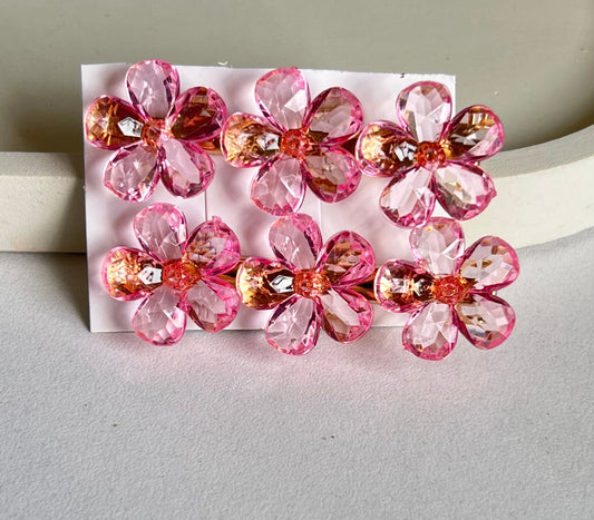 Korean Style Glossy Flower Hair Clips ( 2 Pieces) - Light Pink