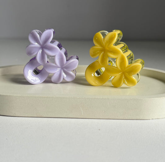 Dual Flower Mini Claw Clips - Purple & Yellow