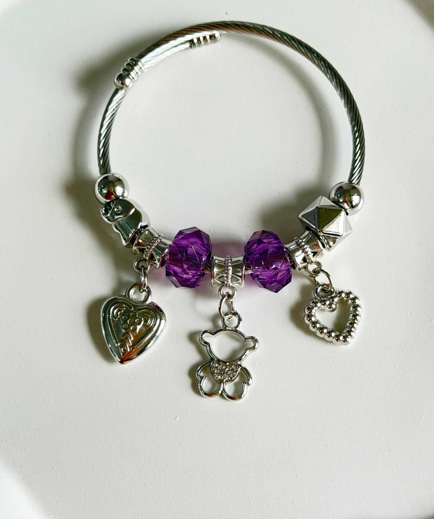 Purple HoneyHug Adjustable Pandora Style Charm Bracelet