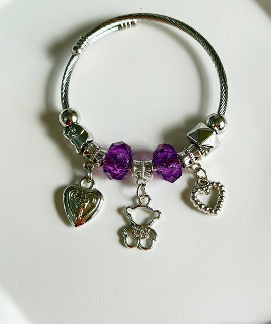 Purple HoneyHug Adjustable Pandora Style Charm Bracelet
