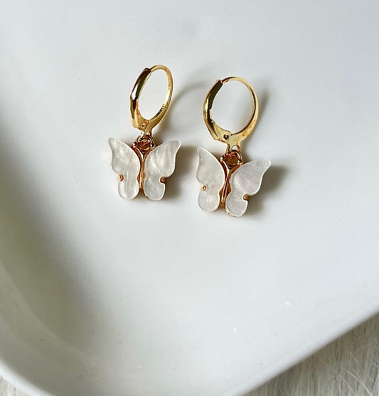 Fluttering White Butterfly Hoops Earrings