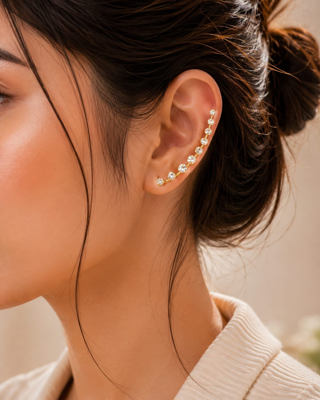 Twinkle Arc Anti-Tarnish Ear Climber Earrings ( Pair)