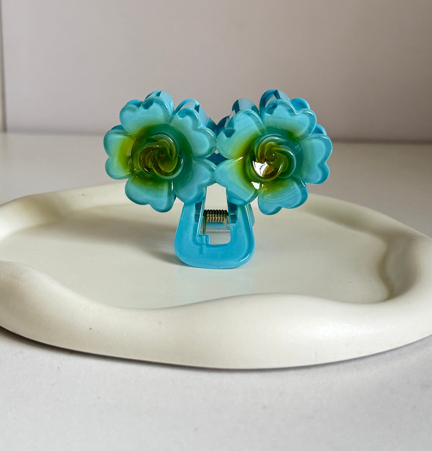 Trendy Double Flower Claw Clip  - Teal