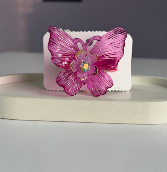 Korean Style Dreamy Butterfly Hair Clips - Dark Pink