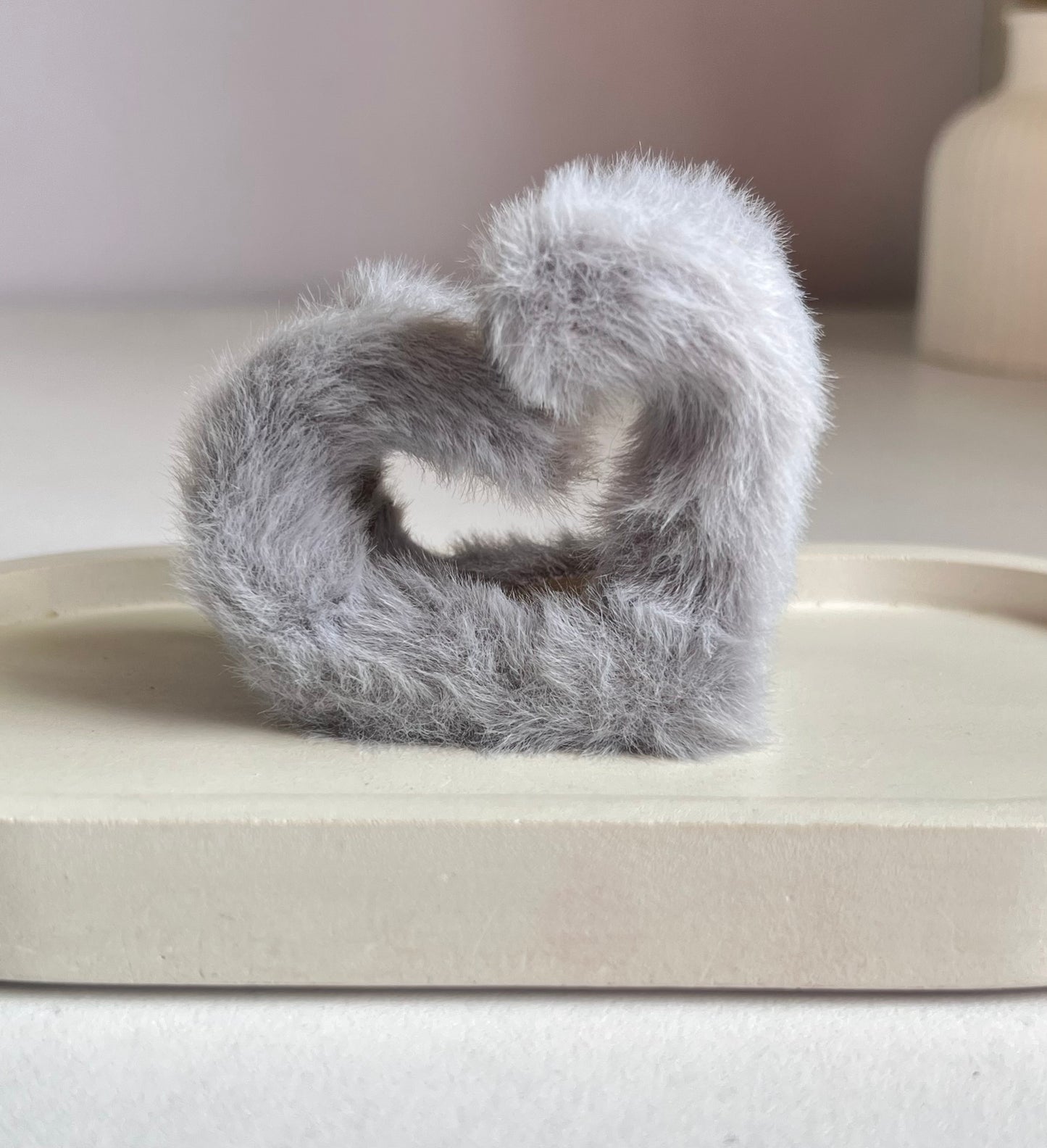 Furry Heart Claw Clip - Grey