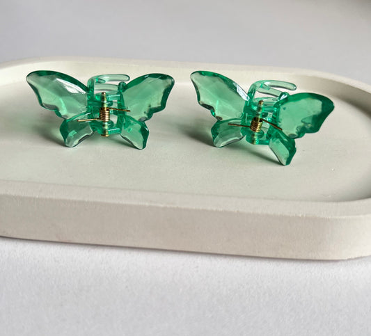 Twin Wings Mini Butterfly Hair Clips (2 Pieces) -  Dark Green