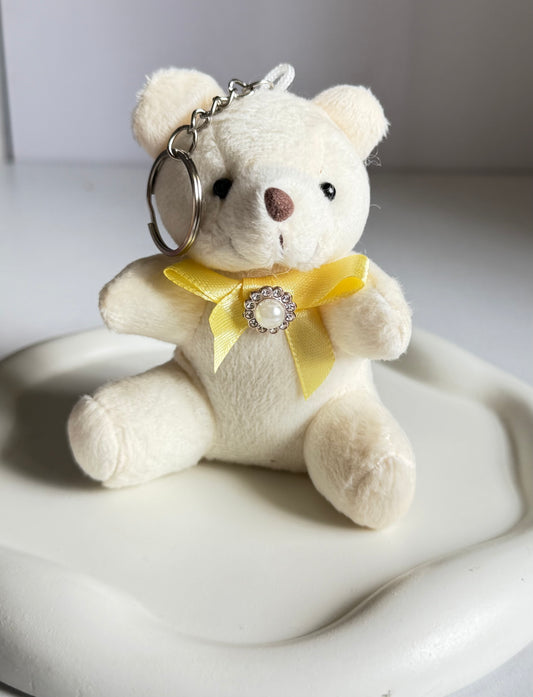 Cute Plush Teddy Keychain - Beige White