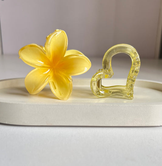 Blossom & Heart Mini Hair Clip Combo - Yellow