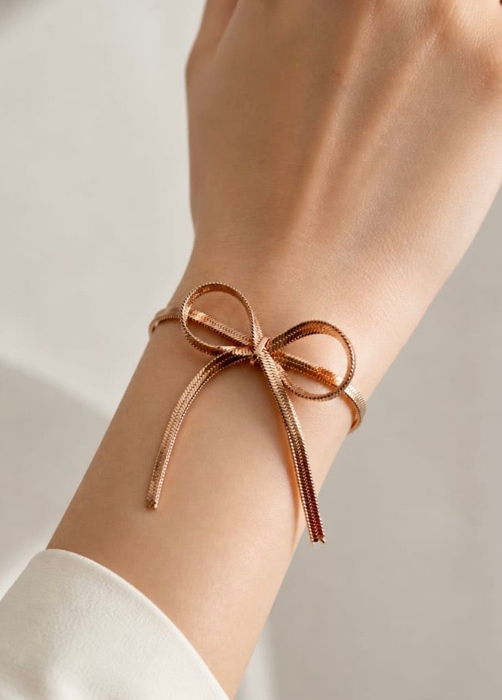 Soft Girl Aesthetic Bow Anti Tarnish Chain Bracelet - Big Wrist