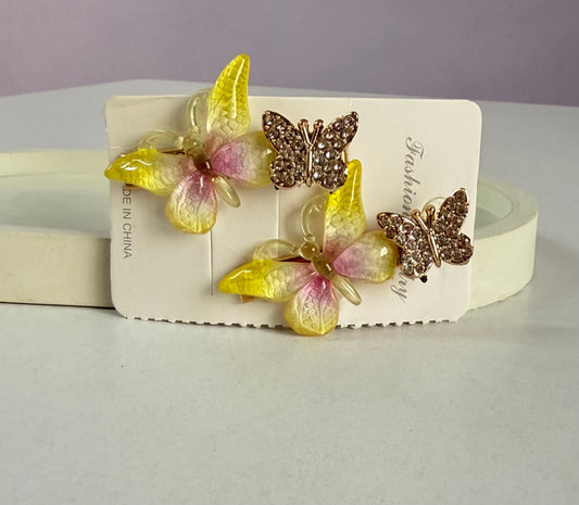 Korean Style Double Butterfly Hair Clips Pack of 2 - Yellow