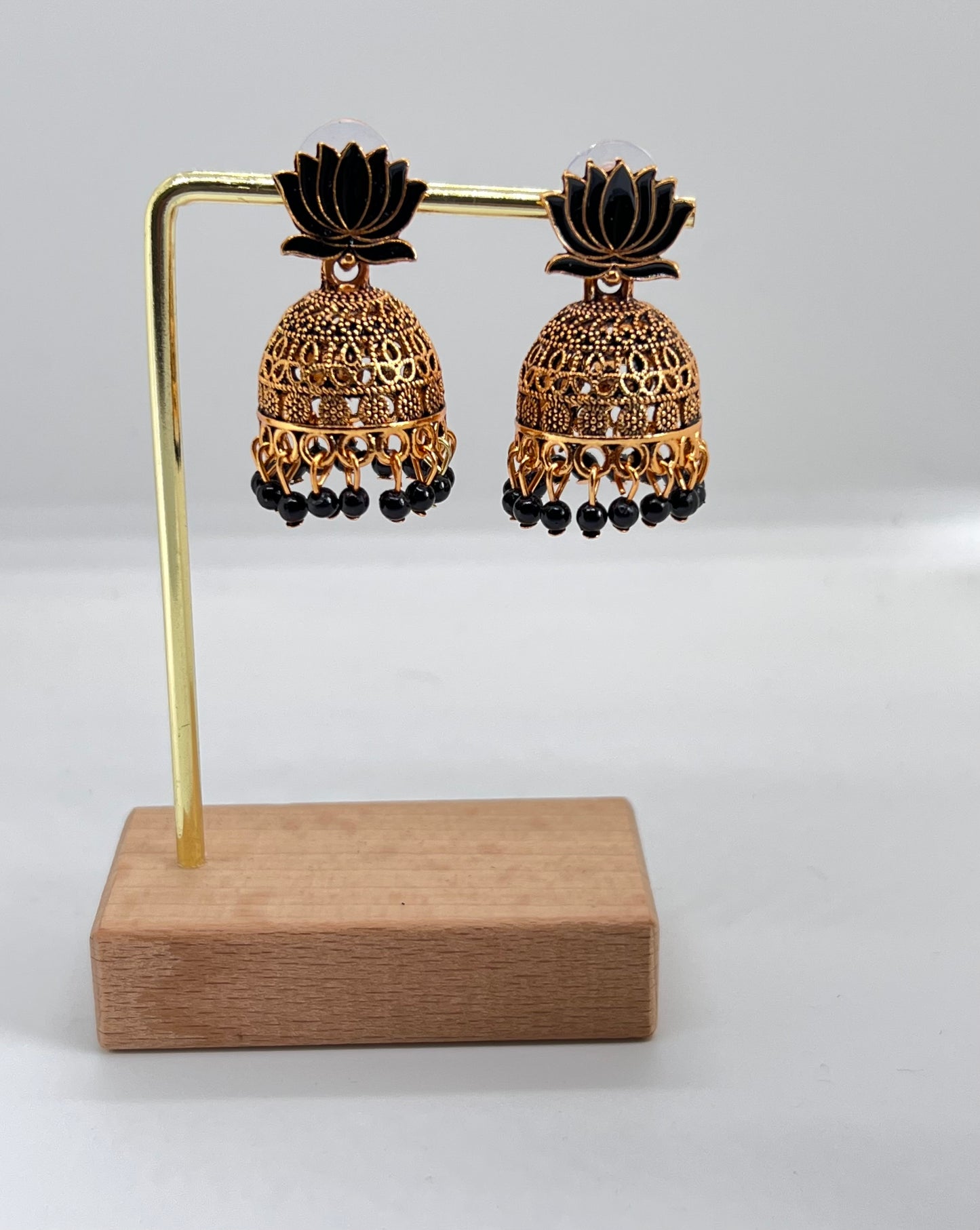 Radiant Lotus Jumka Earrings - Black