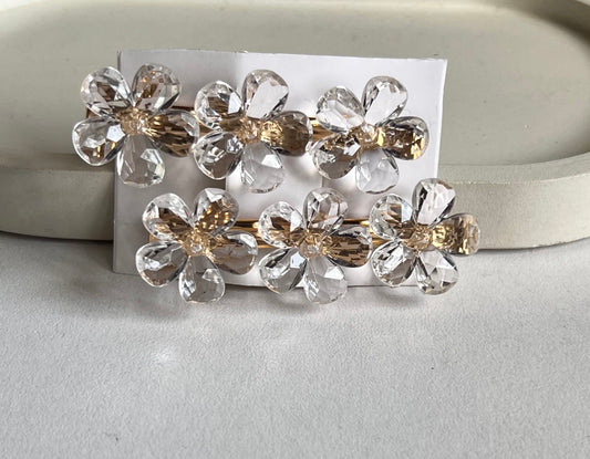 Korean Style Glossy Flower Claw Clips ( 2 Pieces) - Clear