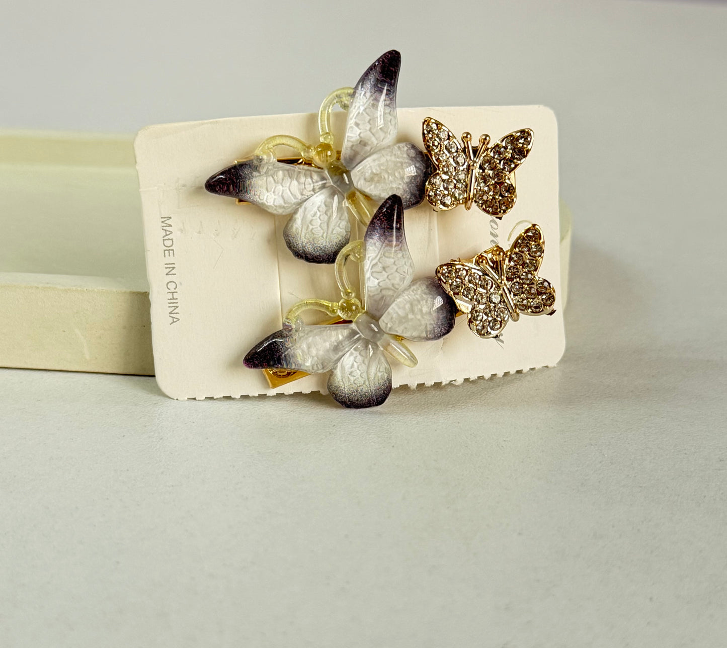 Korean Style Double Butterfly Hair Clips Pack of 2 - Black & White