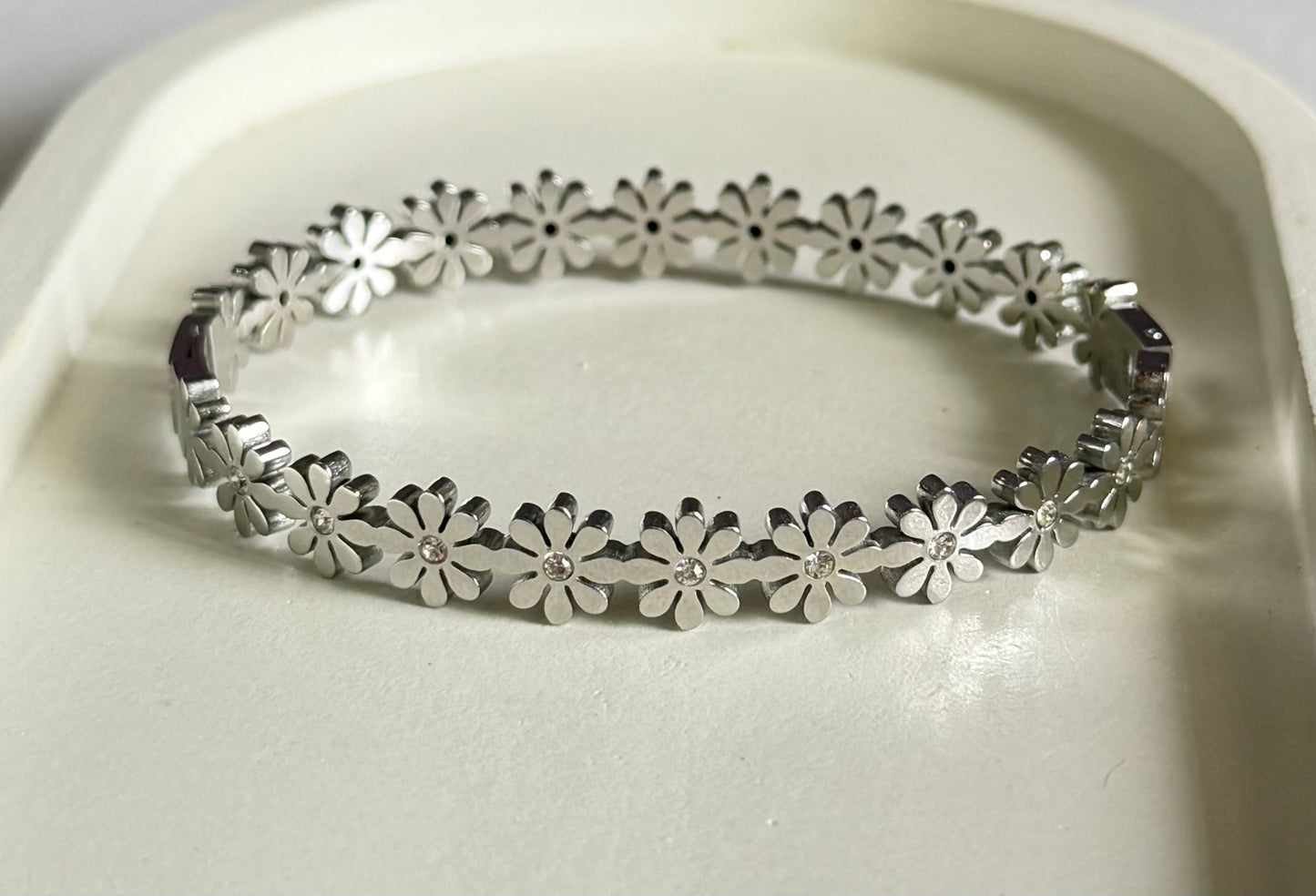 Silver Plated Petal Kada Bracelet- Anti- Tarnish - Regular Size
