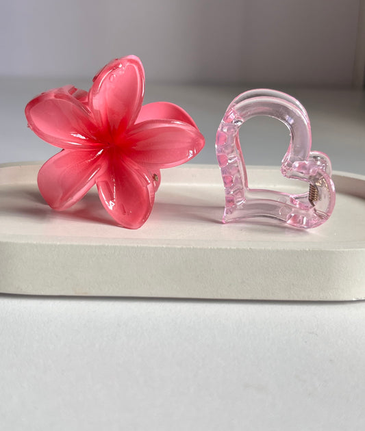 Blossom & Heart Mini Hair Clip Combo - Pink