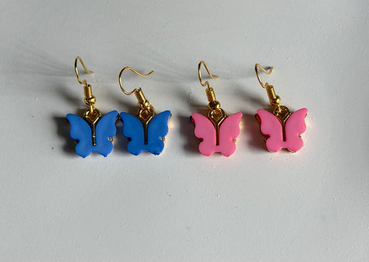 Fluttering Butterfly Combo Hoops Earrings -  Blue & Pink