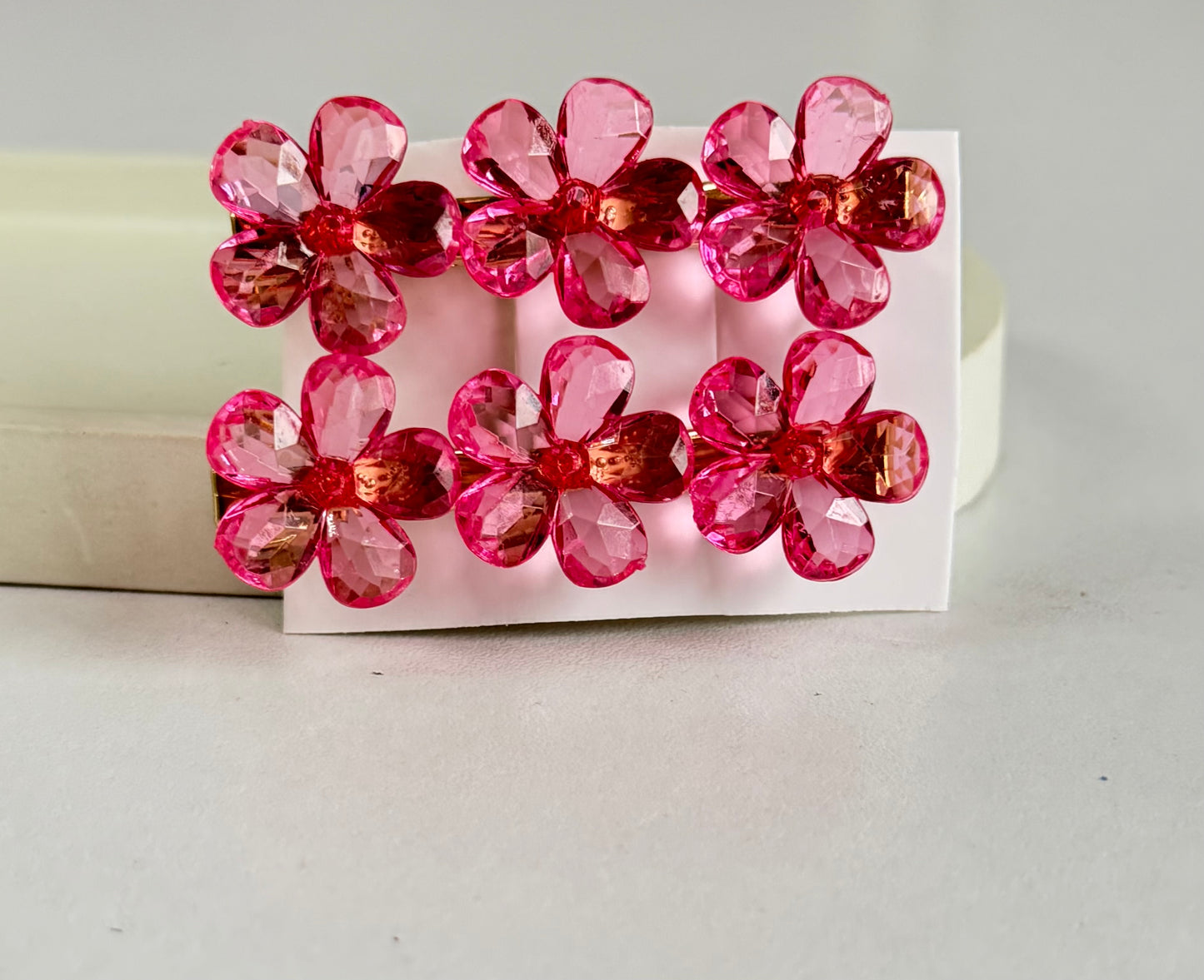 Korean Style Glossy Flower Hair Clips ( 2 Pieces)  - Dark Pink