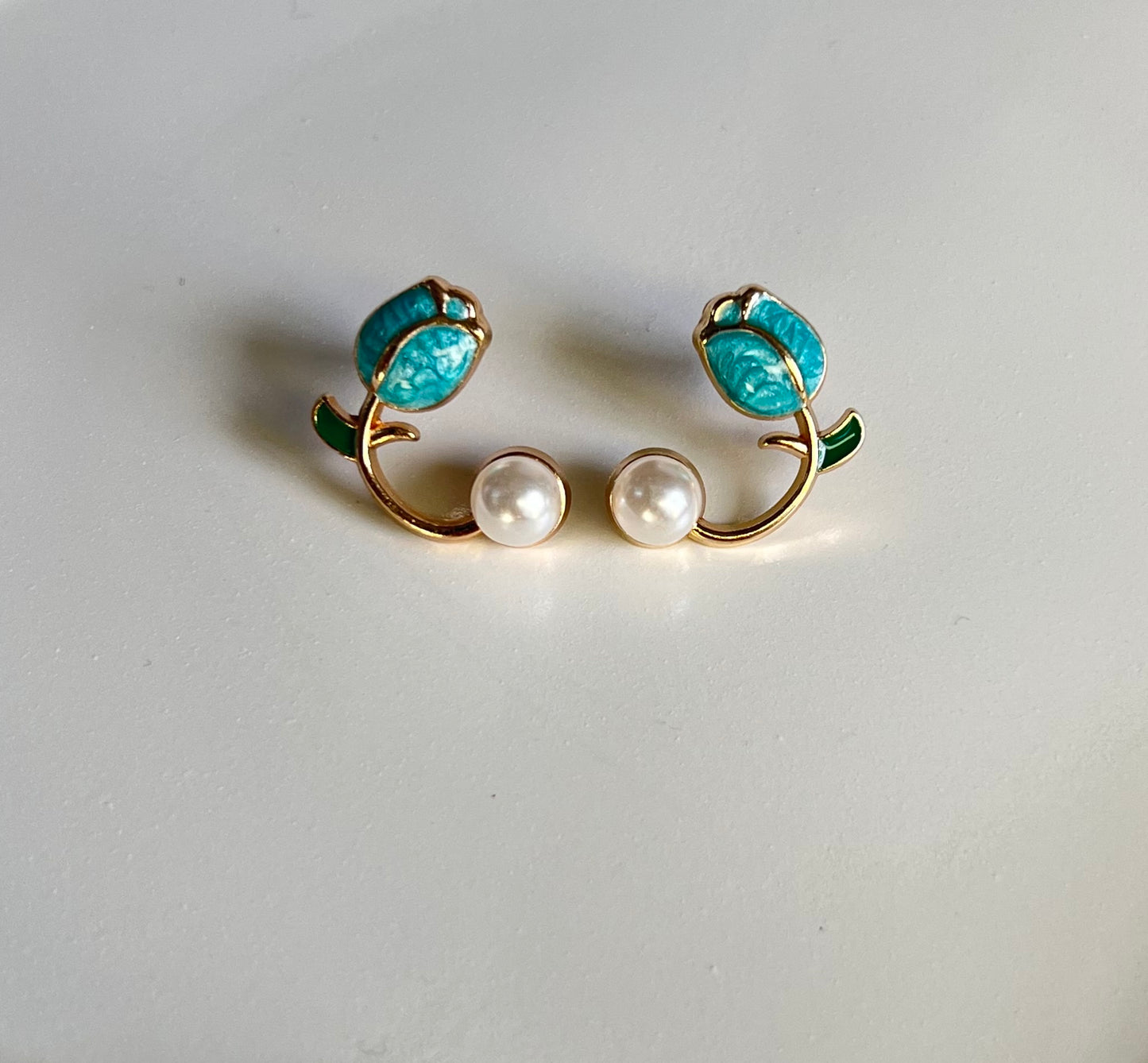 Korean Style Tulip Flower Earrings - Blue