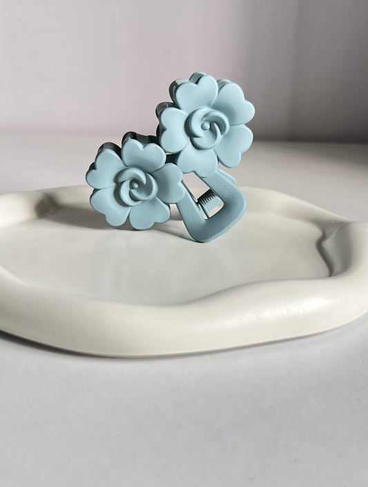 Duo Blossom Claw Clip -Teal Blue