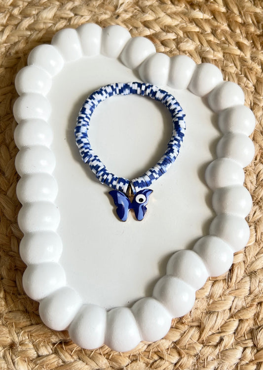 Trendy Evil Eye Butterfly Clay Beads Bracelet