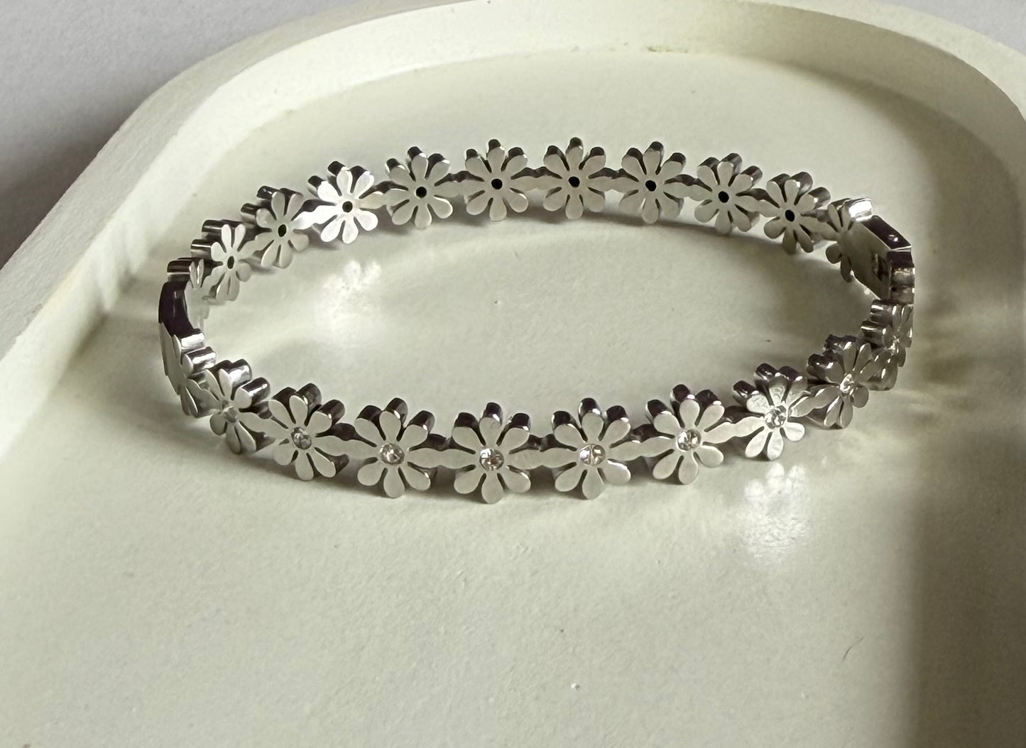 Silver Plated Petal Kada Bracelet- Anti- Tarnish - Regular Size