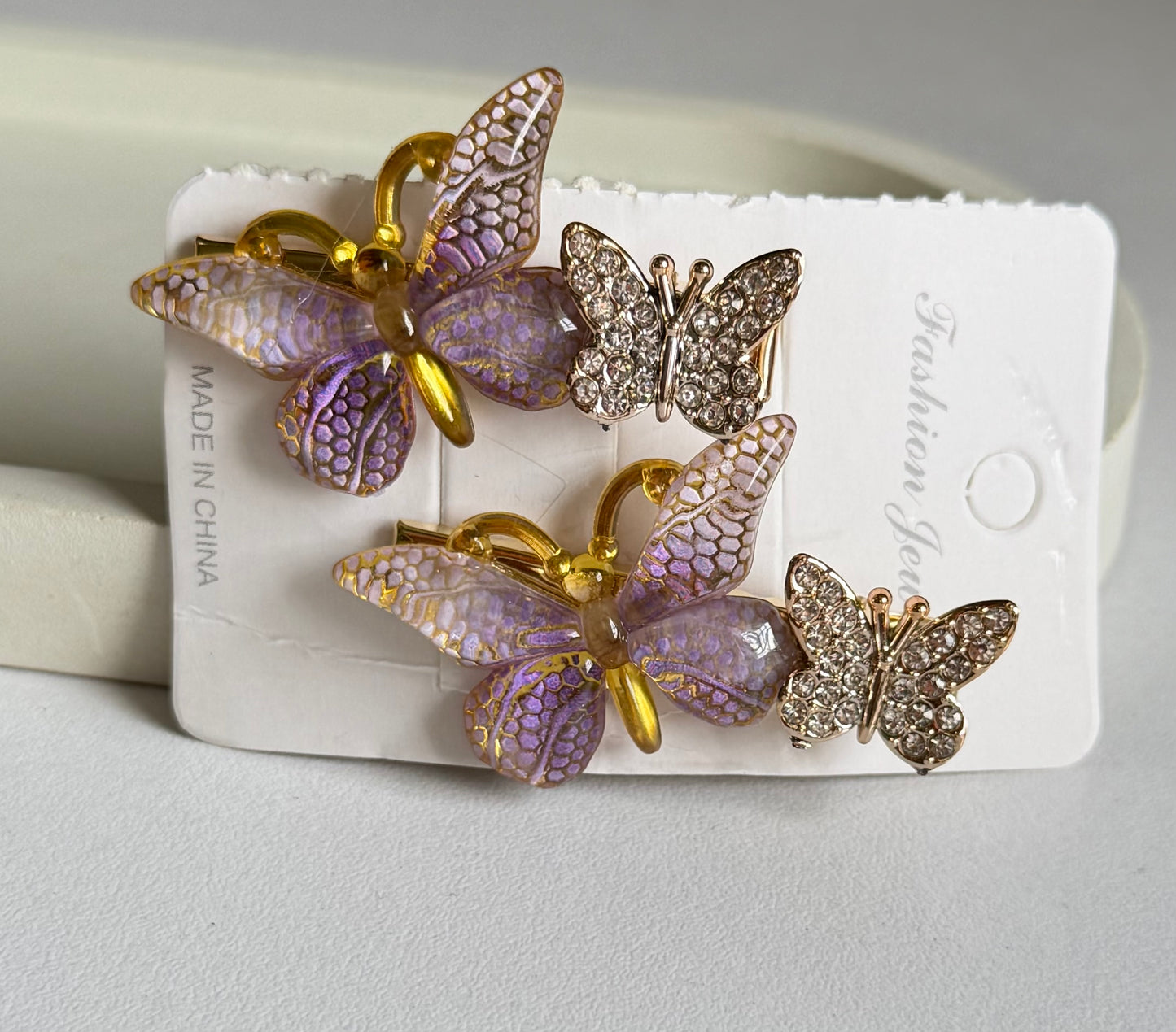 Korean Style Double Butterfly Hair Clips Pack of 2 -  Light Blue