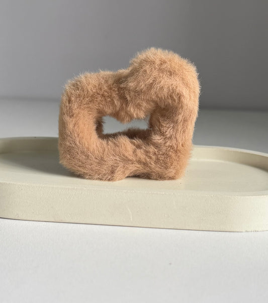 Furry Heart Claw Clip - Brown