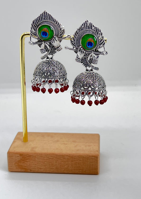 Divine Melody Peacock Jumka Earrings - Maroon