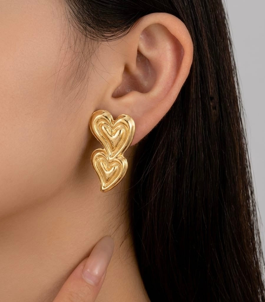 The Double Puffed Heart Anti Tarnish Earrings