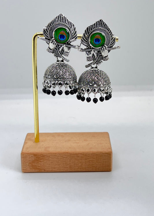 Divine Melody Peacock Jumka Earrings - Black