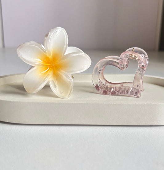 Blossom & Heart Mini Hair Clip Combo - White