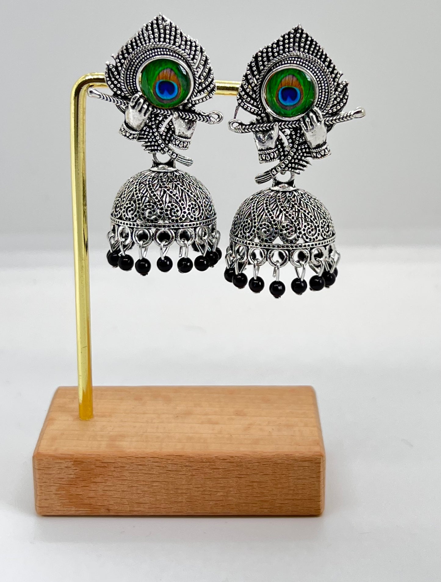 Divine Melody Peacock Jumka Earrings - Black
