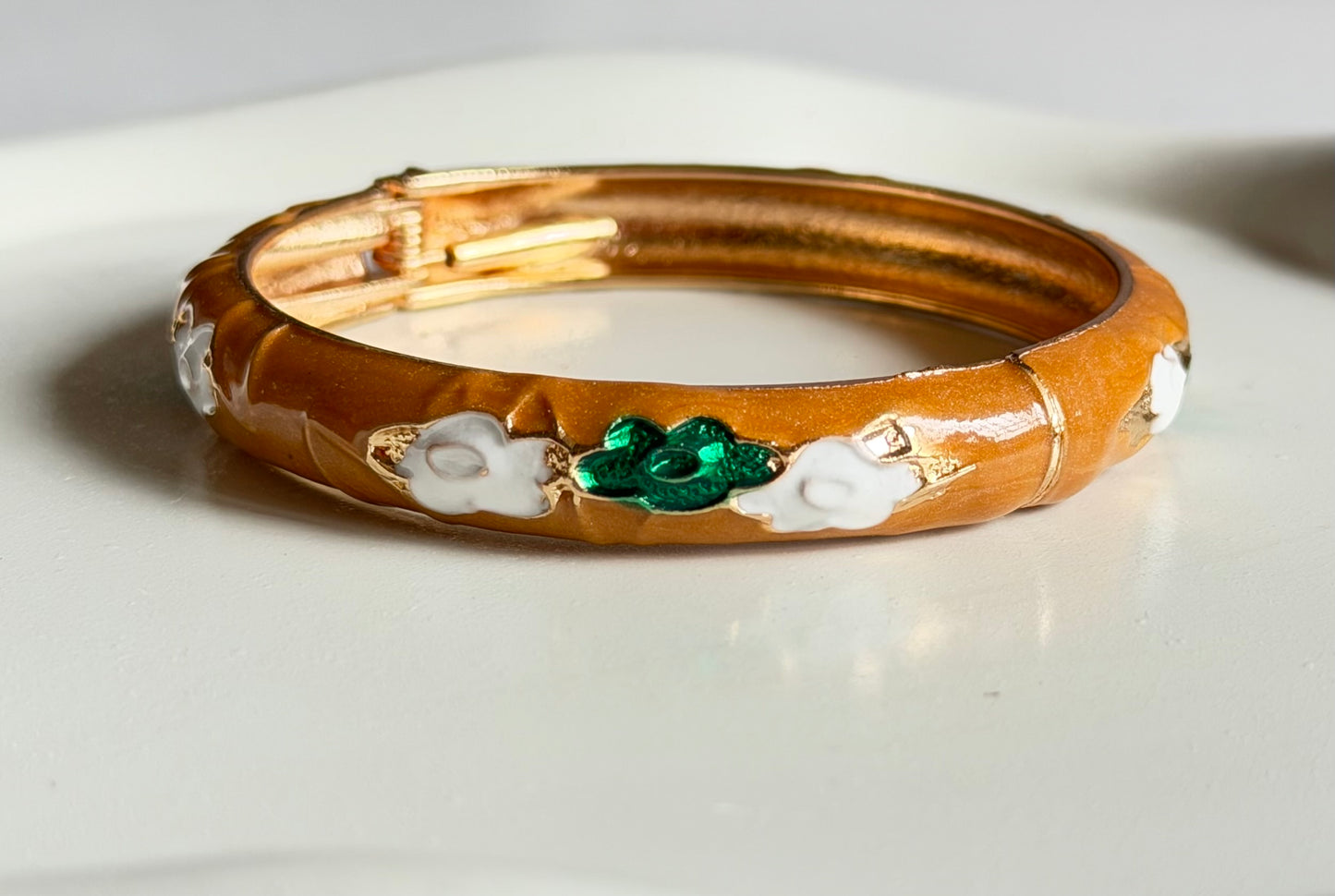 AuraCurve Enamel Bangle Bracelet -  Beige