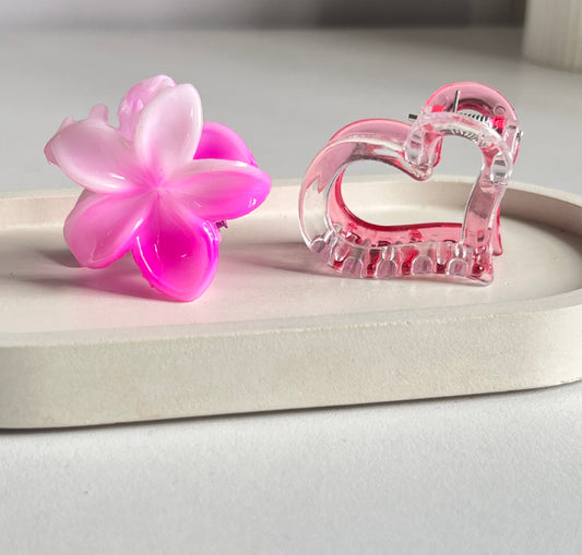 Flower Kiss & Heart Bliss Mini Clips (2 Pieces) - Pink