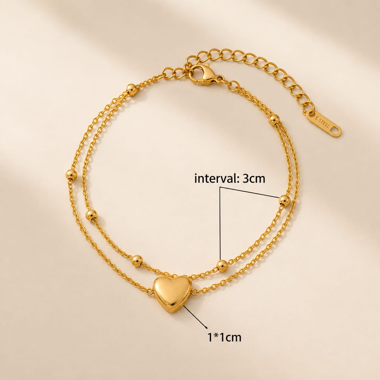 Serene Heart Double Layer Anti-Tarnish Chain Bracelet