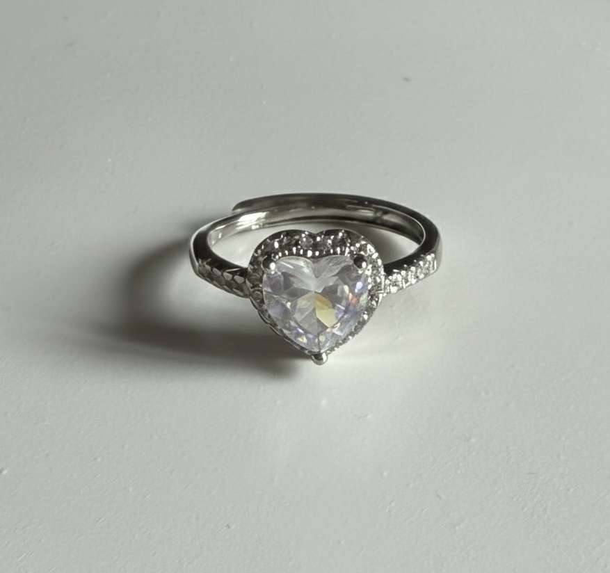 Icy Heart Anti Tarnish Adjustable Ring