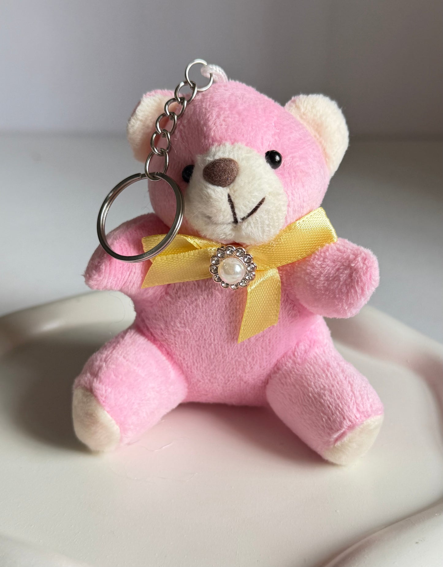Cute Plush Teddy Keychain - Pink