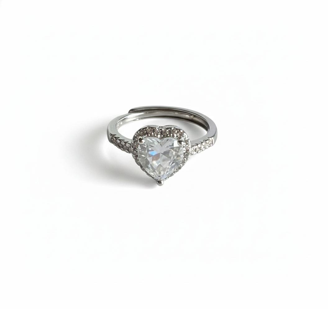 Icy Heart Anti Tarnish Adjustable Ring