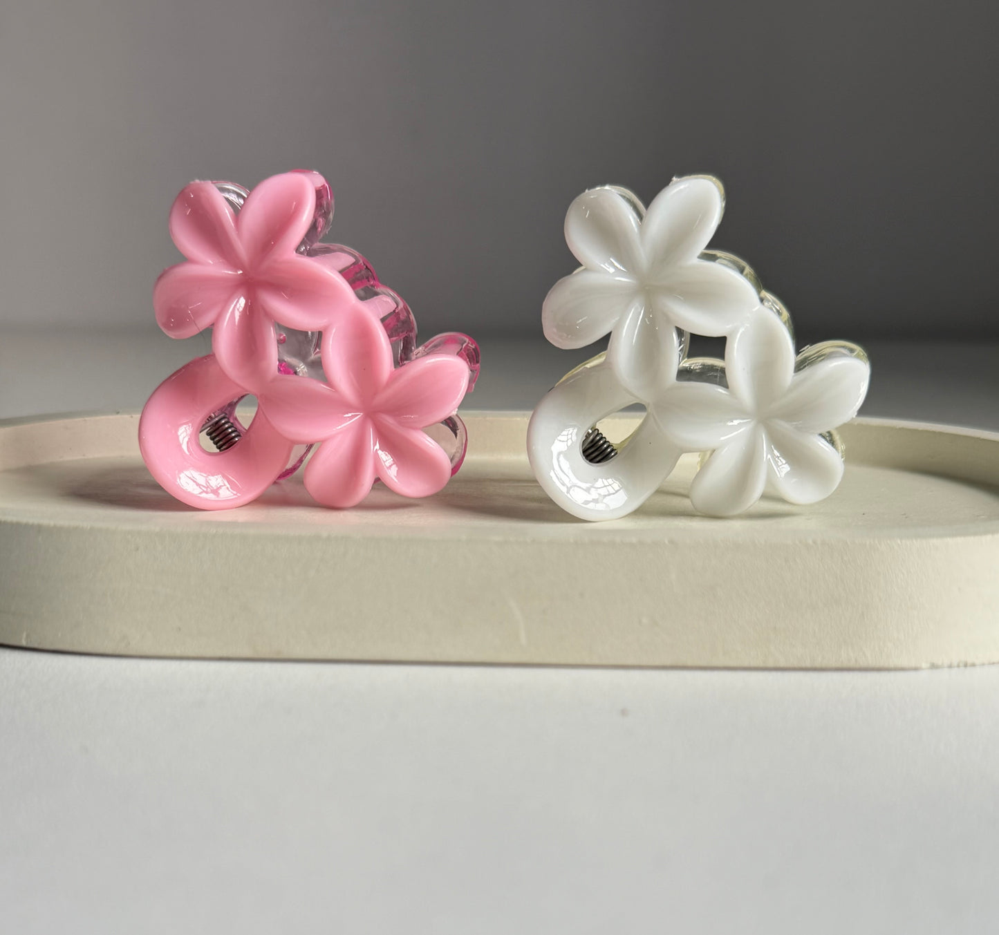 Dual Flower Mini Claw Clips - Pink & White