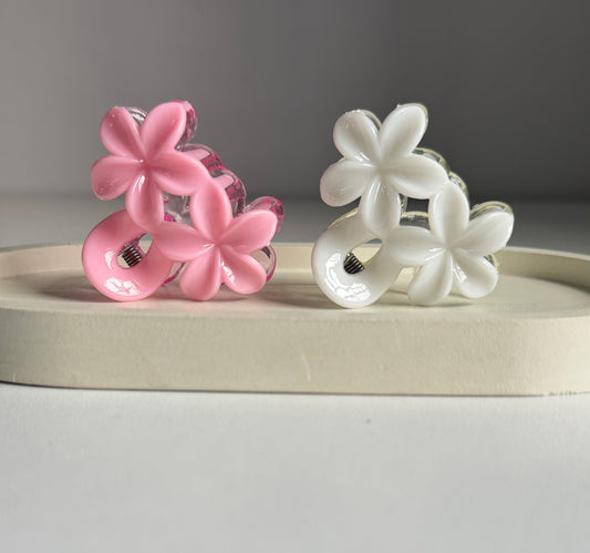 Dual Flower Mini Claw Clips - Pink & White