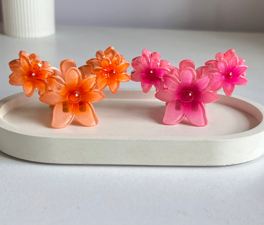 Spring Bloom Mini Combo Hair Clips - Orange & Pink