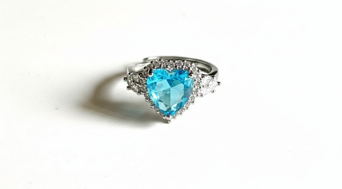 Heart in Blue Anti Tarnish Adjustable Ring