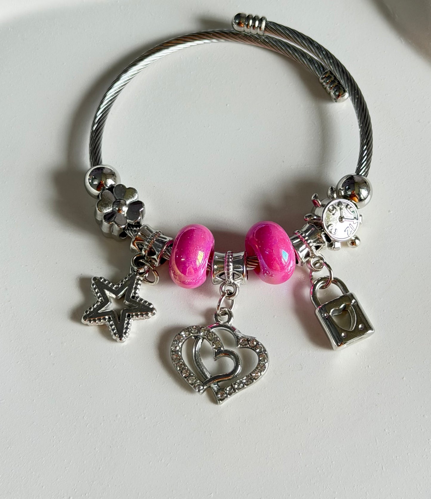 Pink Galaxy of Love Adjustable Pandora Style Charm Bracelet