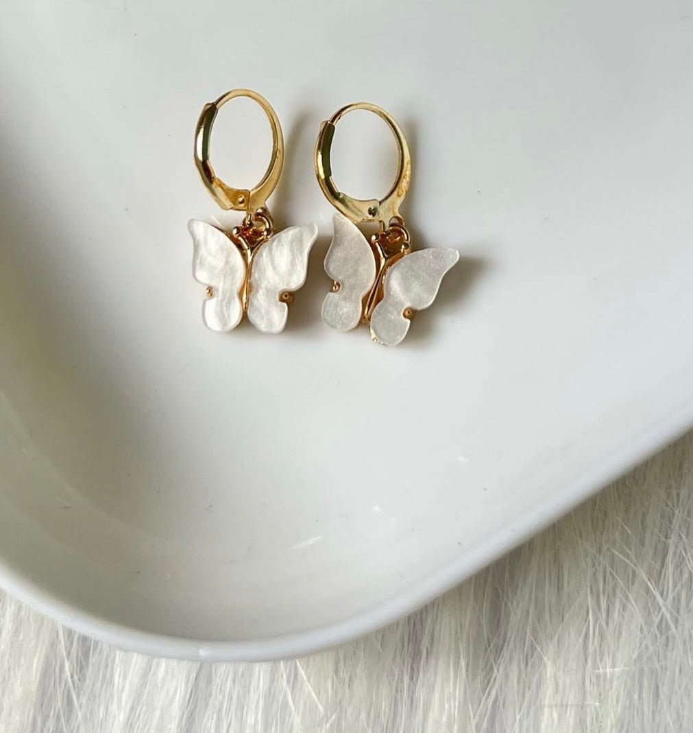 Fluttering White Butterfly Hoops Earrings