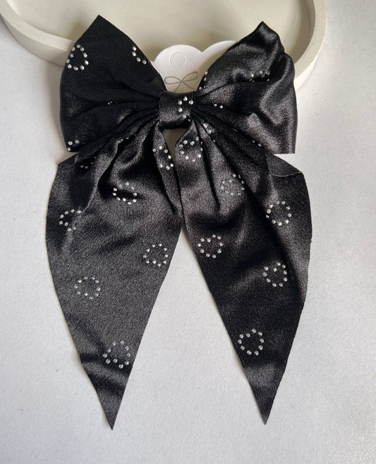 Celestial Satin Bow Hair Clip - Black